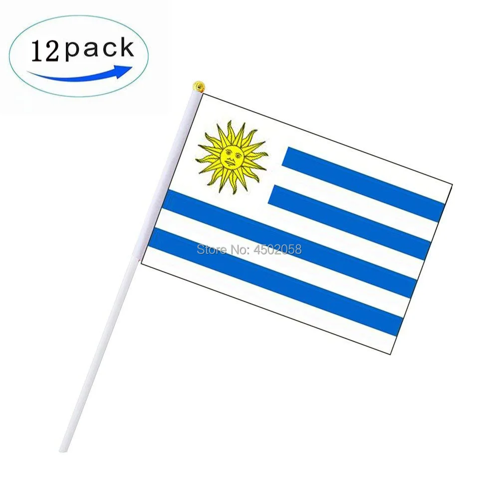 DFLIVE One dozen 12 Pack Uruguay Hand Held Flag 5'' x 8'' Stick Polyester Uruguayan Banner Desk Outside Waving Parade |