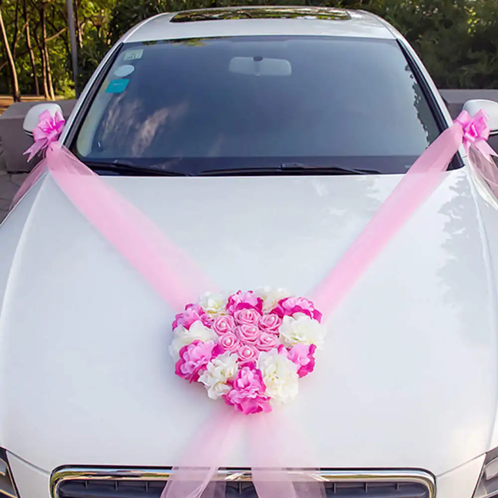 Свадебный набор для украшения автомобиля, искусственный шелк, цветок, лента, луки, сделай сам, свадебные принадлежности - Цвет: Розовый