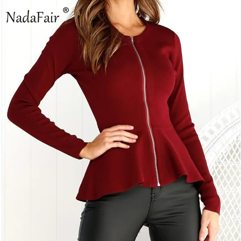 Goedkoop Nadafair O Hals Hoge Taille Jassen Jas Vrouwen Casual Rits Herfst Lente Jassen Fashion Lange Mouwen Bodycon Jas Jas Vrouwelijke