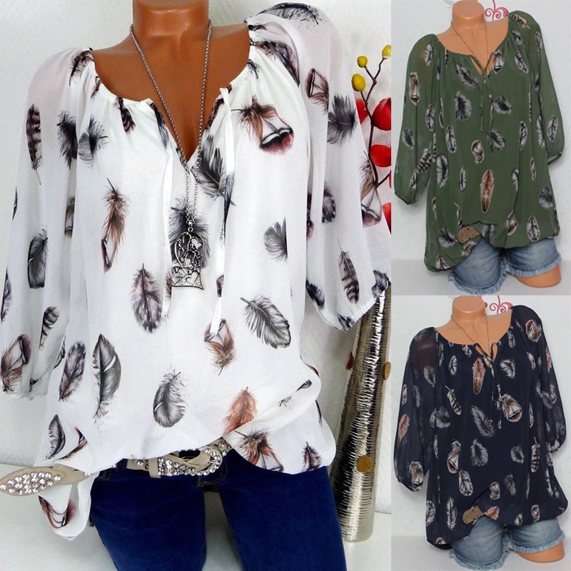 4XL размера плюс Женская туника рубашка Лето 3/4 рукав цветочный принт v-образный вырез блузки и топы с пуговицами большой размер женская одежда