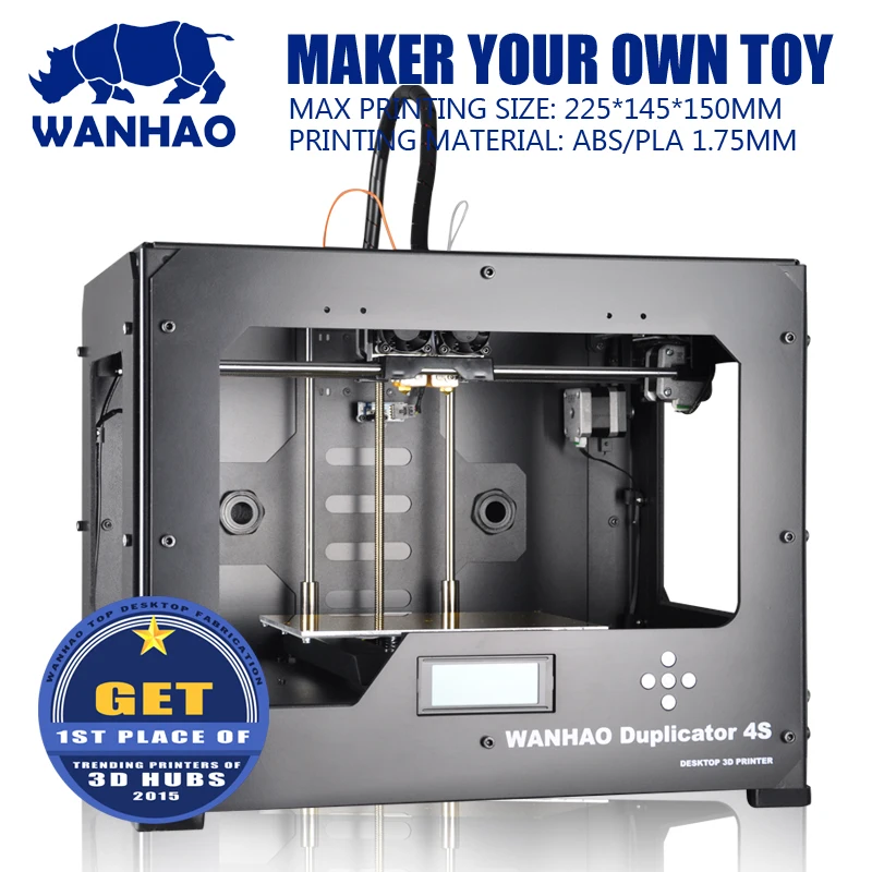  Promotional DIY 3D Printer, Wanhao Dual extruder Duplicator 4S, metal frame, MK9 Upgrading with 2 free filaments,SD card as gift 