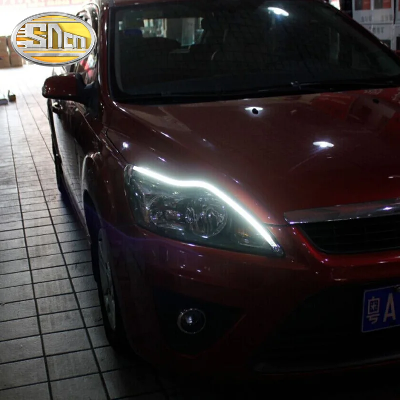 Для Ford Focus 2 MK2 2009-, автомобильный стильный светодиодный светильник на голову для бровей, дневной ходовой светильник DRL с желтым сигналом поворота, светильник