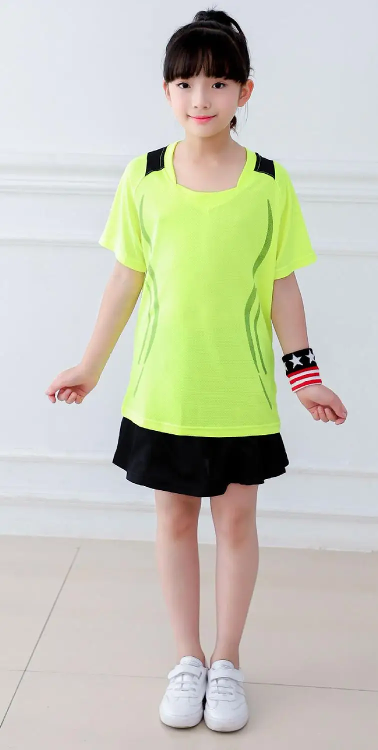 Комплект футболок для бадминтона для девочек быстросохнущая футболка для настольного тенниса для девочек костюмы для бадминтона для мальчиков футболка для мальчиков и девочек для тенниса спортивный теннис - Цвет: Girl Green Set