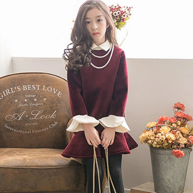 Girls long sleeve velvet dresses autumn winter size 3 4 5 6 7 8 9 10 11
