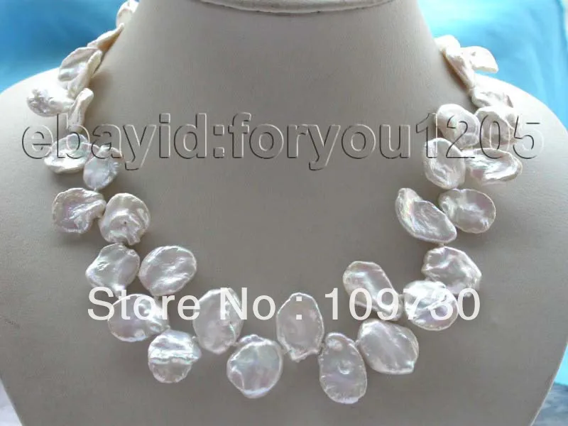 

Jewelry 008340 Genuine Natural White Reborn Keshi Petal Pearl Necklace 14KGP