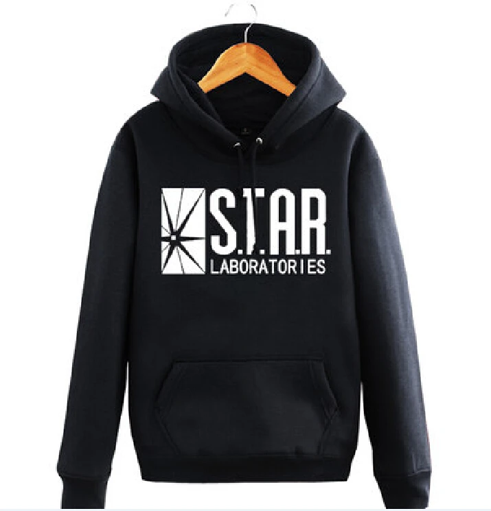 [XHTWCY] Men Hoodie Black Hooded Sweatshirt Male Printed Clothing Hoodies and Sweatshirts Winter The Flash Star Labs