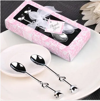 

DHL Free Shipping wholesale 100 pcs= 50sets Stainless Thick and thin Love Heart Spoons Coffee Spoon Wedding Favor Guest Gift