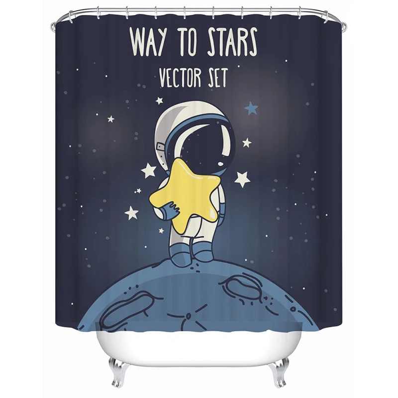 

New Fashion Way to Stars Creative Kids Shower Curtain with 12 hooks Waterproof Fabric Bathroom Curtains Bath Accessories