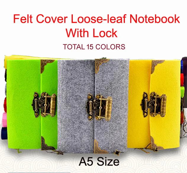 

2017 15 colors felt cover retro creative Lock hand notebook Notepad diary stationery gift