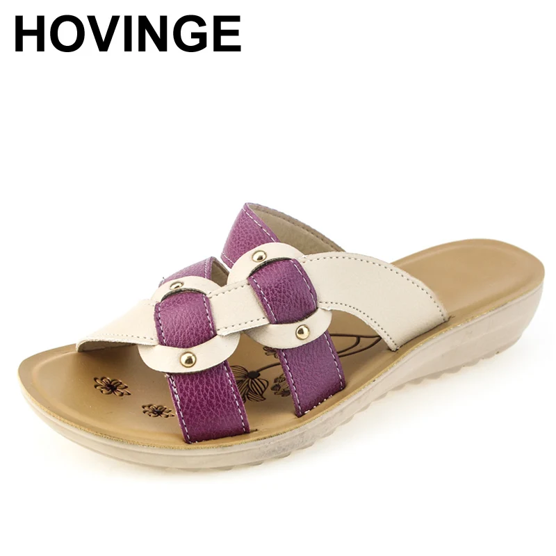 

HOVINGE summer new soft bottom fashion slippers non-slip ladies sandals middle-aged large size flat with comfortable slippers