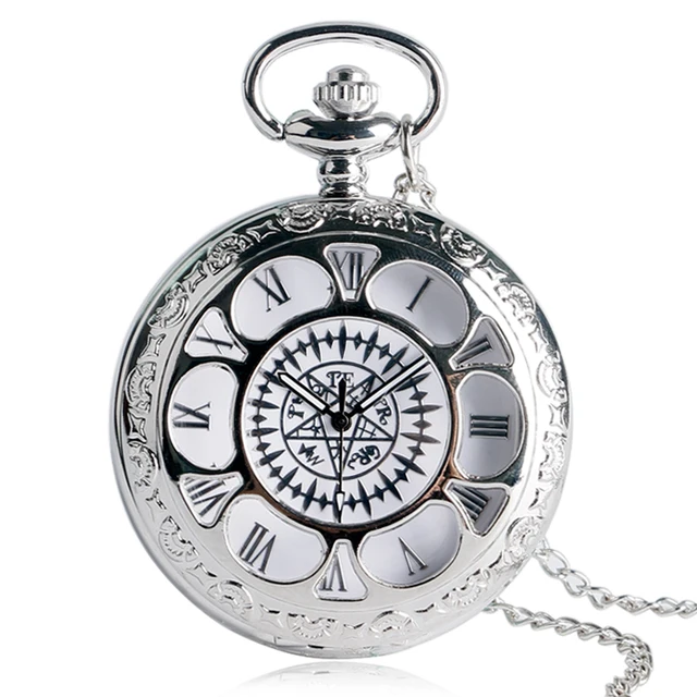 Antique Hollow Pocket Watch Kuroshitsuji Black Magic Pattern Design Casual Penda Antique Hollow Pocket Watch Kuroshitsuji Black Magic Pattern Design Casual Penda