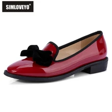 SIMLOVEYO/Женская обувь на плоской подошве; сезон весна-лето; женские тонкие туфли с бантом из лакированной искусственной кожи; цвет черный, красный; Новинка; большие размеры 32-48; RL3274