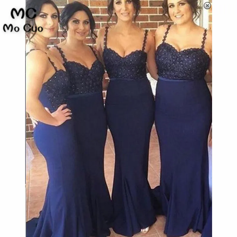 Glamorous Spaghetti Straps Sleeveless Beading Mermaid Long Bridesmaid Dress