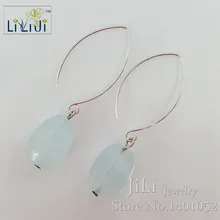 LII Ji Натуральный аквамарин 925 Серебро длинные висячие серьги