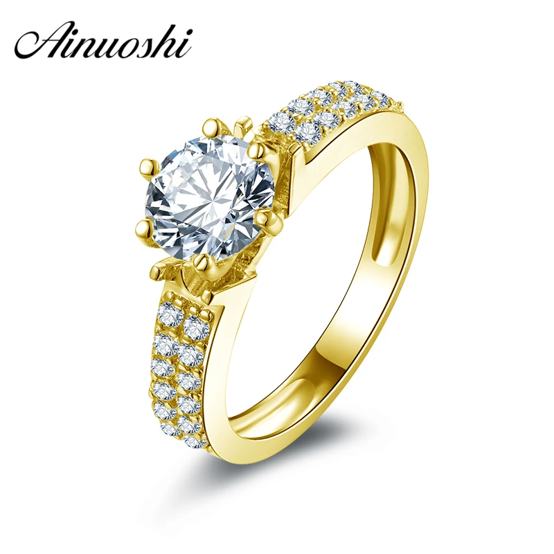 

AINUOSHI 10k Solid Yellow Gold Wedding Rings Female Anillos de Compromiso Jewelry Wholesale 1.25 ct Round Cut CZ Wedding Rings
