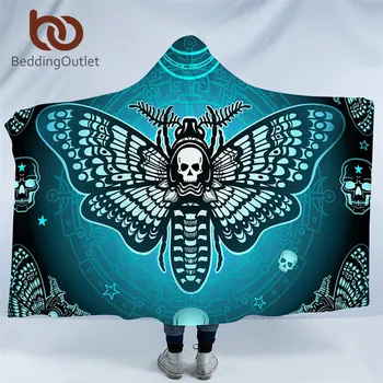 

BeddingOutlet Death Moth Hooded Blanket Gothic Skull Blue Stars Sherpa Fleece Butterfly Adults Kids Throw Blanket Microfiber