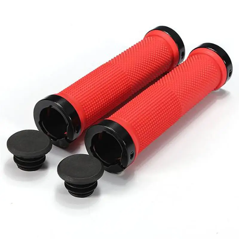 A Pair of Mountain Bike Bicycle MTB Non-Slip Rubber Lock On Handlebar Grips(White - Цвет: Red