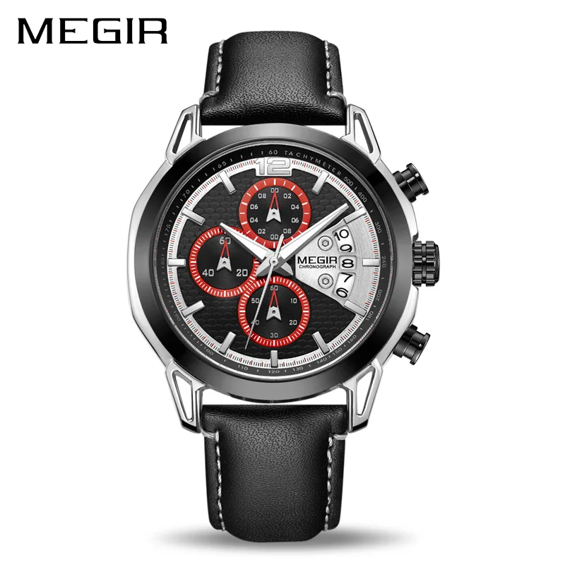 

Creative MEGIR Chronograph Men Watch Relogio Masculino Fashion Leather Quartz Wrist Watches Men Clock Hour Army Military Watches