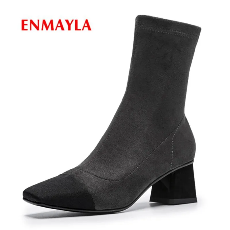 

ENMAYLA New Fashion Women shoes Square toe Ankle boots Lady Patch shoes women thick heel boots for women Big size 34-40 CR870