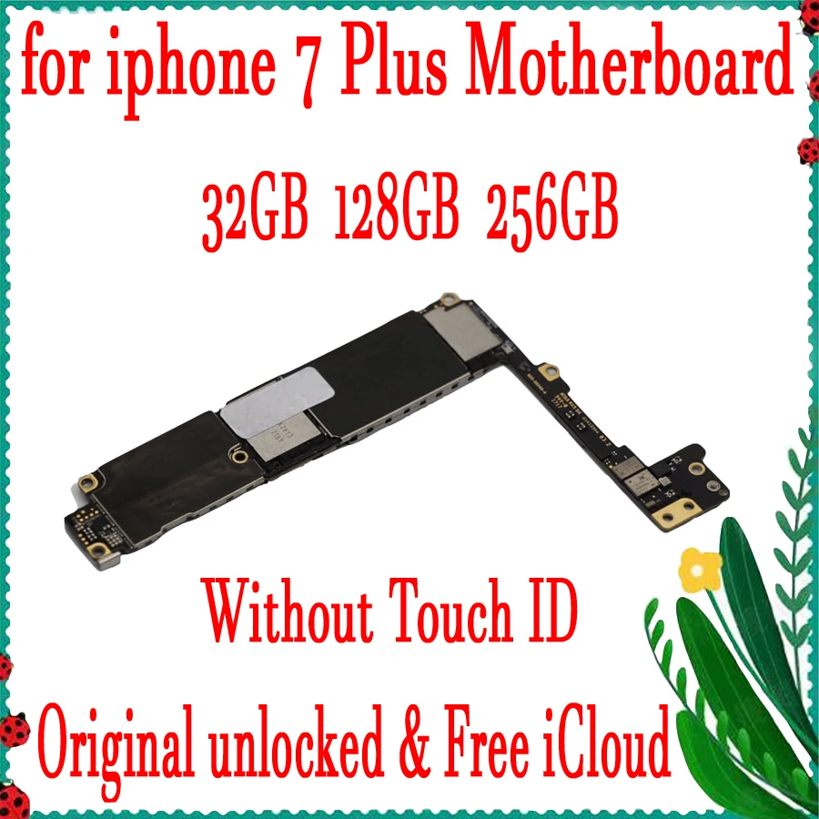 

100% Original unlocked for Phone 7 plus Motherboard without Touch ID,for iPhone 7P Mainboard with Chips,32gb / 128gb / 256gb