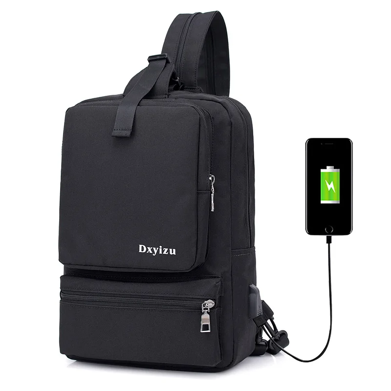 

USB Charging Women Chest Bag Polyester Ladies Single Shoulder Strap Back Bags Crossbody Bags Travel Back Pack Men's Sling Bag