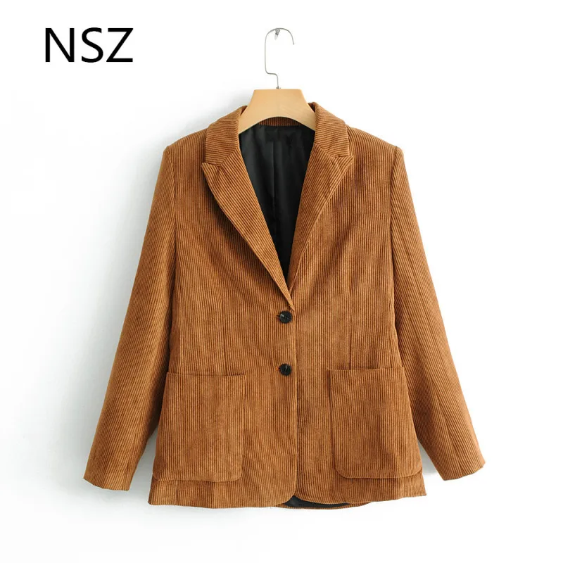 Women Corduroy Blazer Single Breasted Button With Pocket