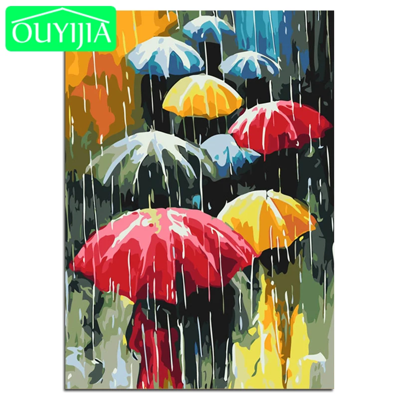 OUYIJIA &quotзонтик&quot Diy живопись по номерам картина посылка пакет Цифровая маслом