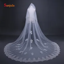 Кружева края Свадебные Viels два слоя Фата с расческой длинные волосы аксессуары для невесты цвета слоновой кости Тюль лицо вуаль V07