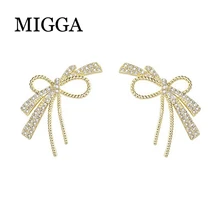 MIGGA новые кубические циркониевые серьги золотистого цвета микро проложить CZ Кристалл Бант Серьги женские Девушки подарок