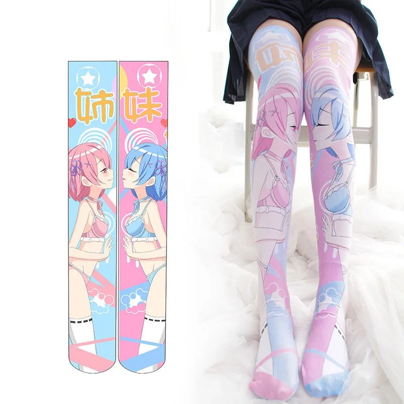Для женщин и девочек Re: Zero Rem Ram Лолита Чулки высотой до бедра носки для танцев Косплей японское аниме Гольфы размера плюс