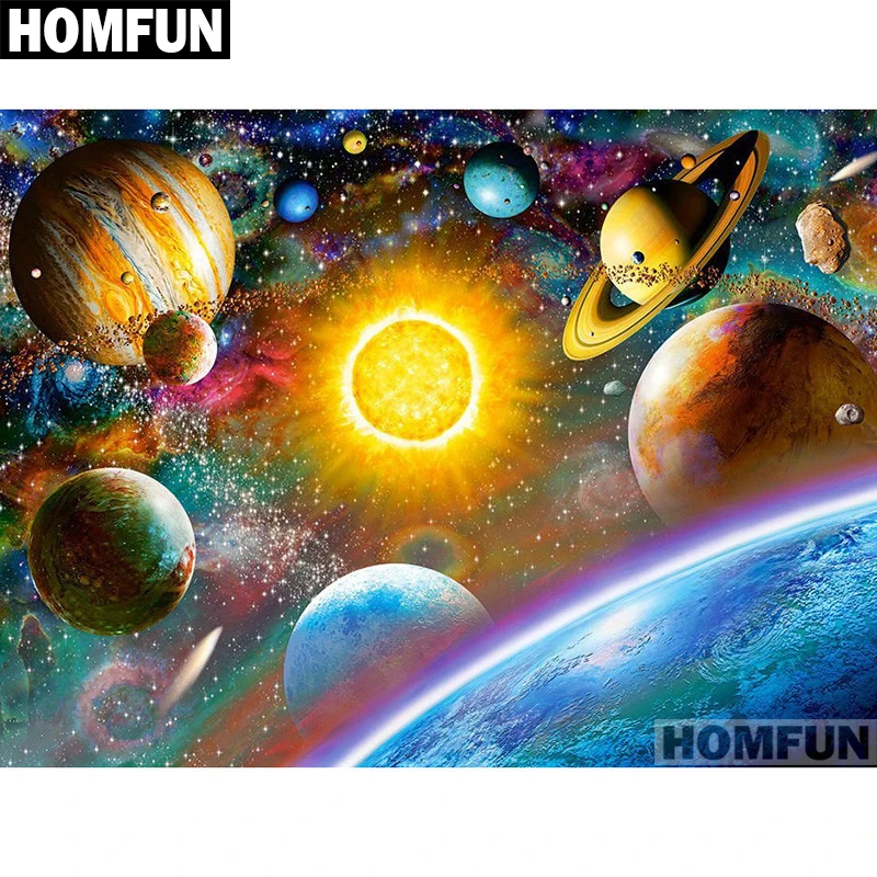 Алмазная живопись HOMFUN A01050 полноразмерная/круглая вышивка космическая планета 5D