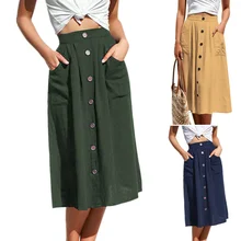 Женская юбка сплошного цвета с кнопками свободные карманы половина юбка для лета TT@ 88