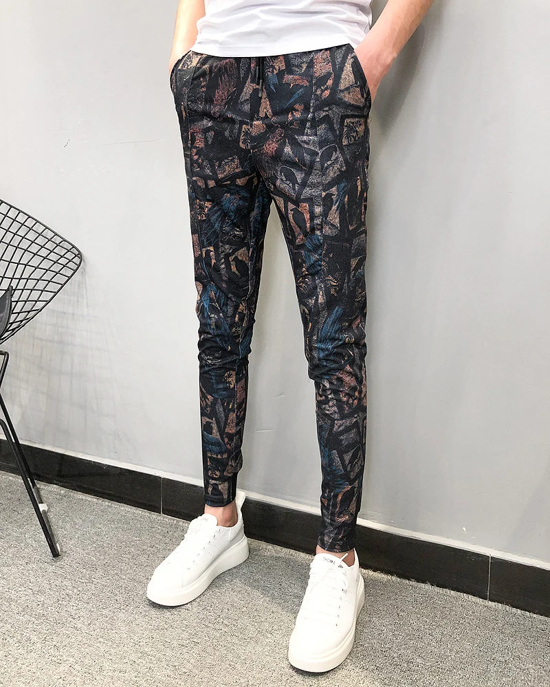 Летние модные брендовые новые Pantalon Hombre мужские штаны для бега, повседневные облегающие штаны до щиколотки с принтом, шаровары, мужские брюки