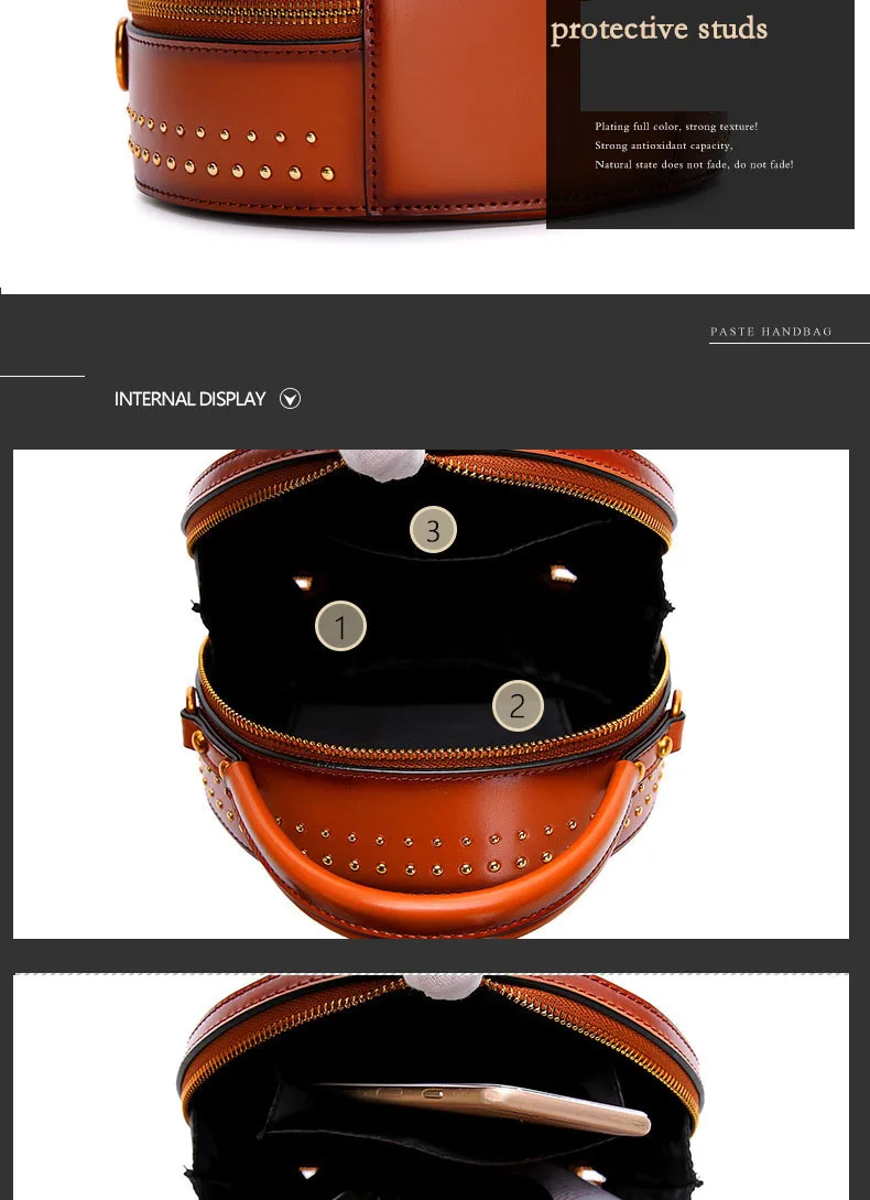 Branded fashion bags reather vintage round bag women's handbags genuine leather female bag (15)