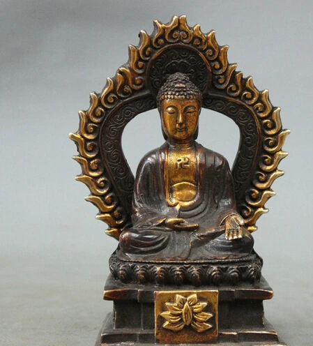 

006992 Collect China Buddhism Bronze Gilt Shakyamuni Sakyamuni Buddha Amitabha Statue