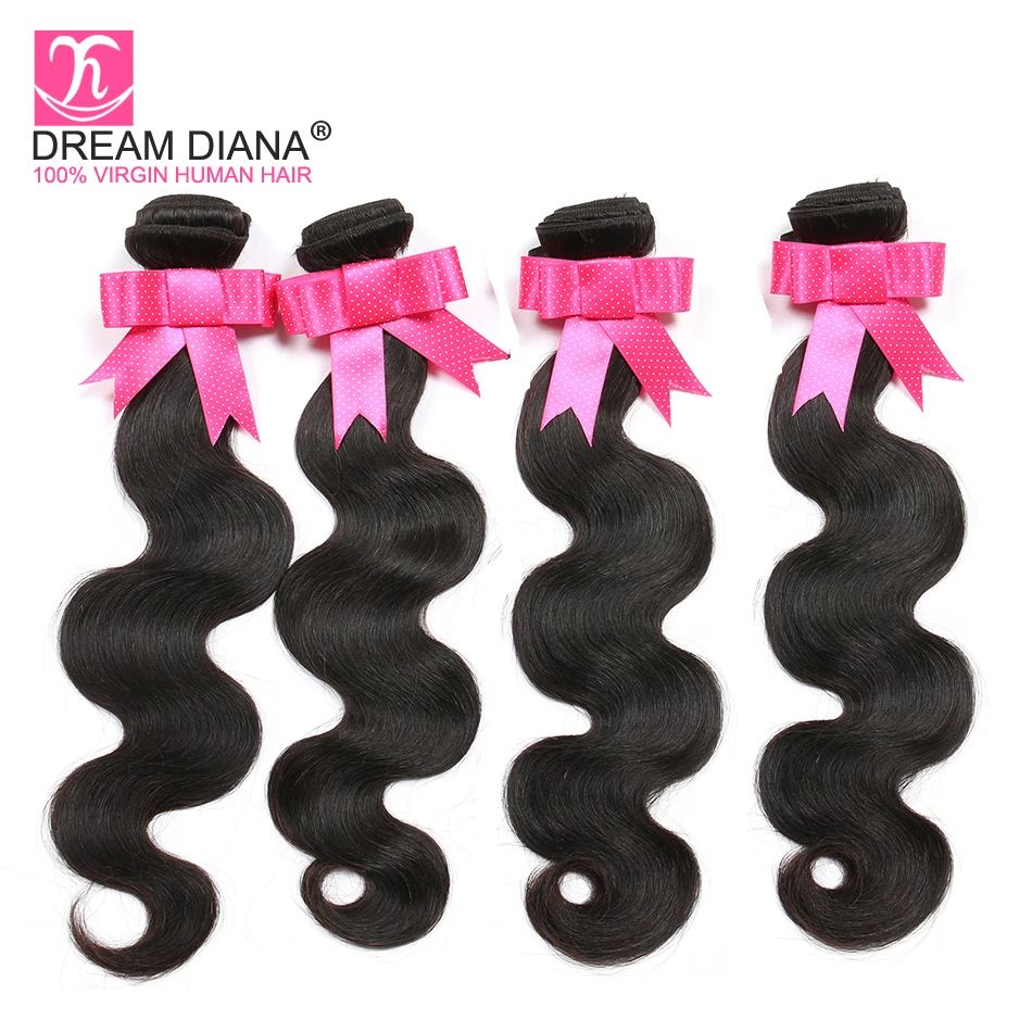 DreamDiana бирманская волна тела 4 пучка натуральные черные волосы remy Weave 100%