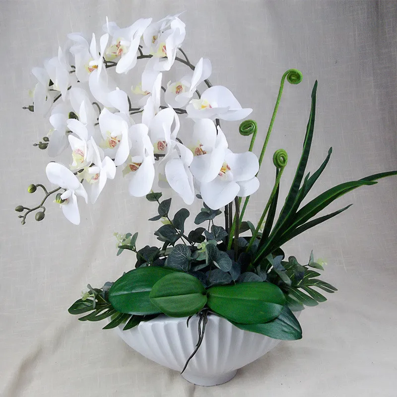 1 набор, 3 цвета, искусственная Орхидея, фаленопсис, фиолетовое сердце, белое, желтое сердце, белое цветочное украшение, цветок бонсай+ Лист, без вазы