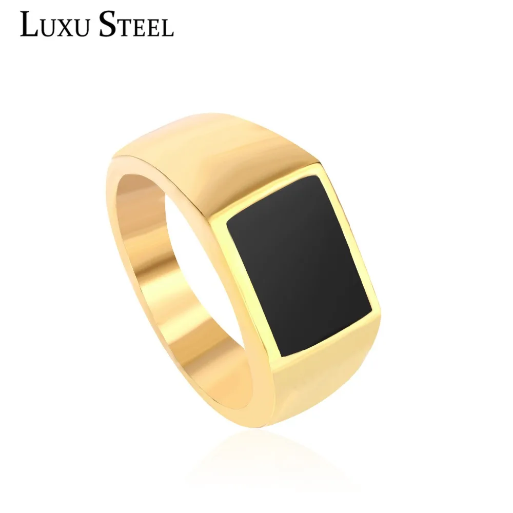 

LUXUSTEEL Classic Style Gold Black Color Rings Stainless Steel Size 7 to 12 Anti-allergy Engagement Rings Fashion Accessories