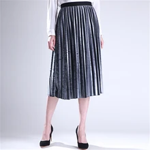 Весна Лето Юбка Новая Элегантная Повседневная металлическая Серебряная бархатная плиссированная юбка Flod тонкая эластичная Женская юбка с высокой талией