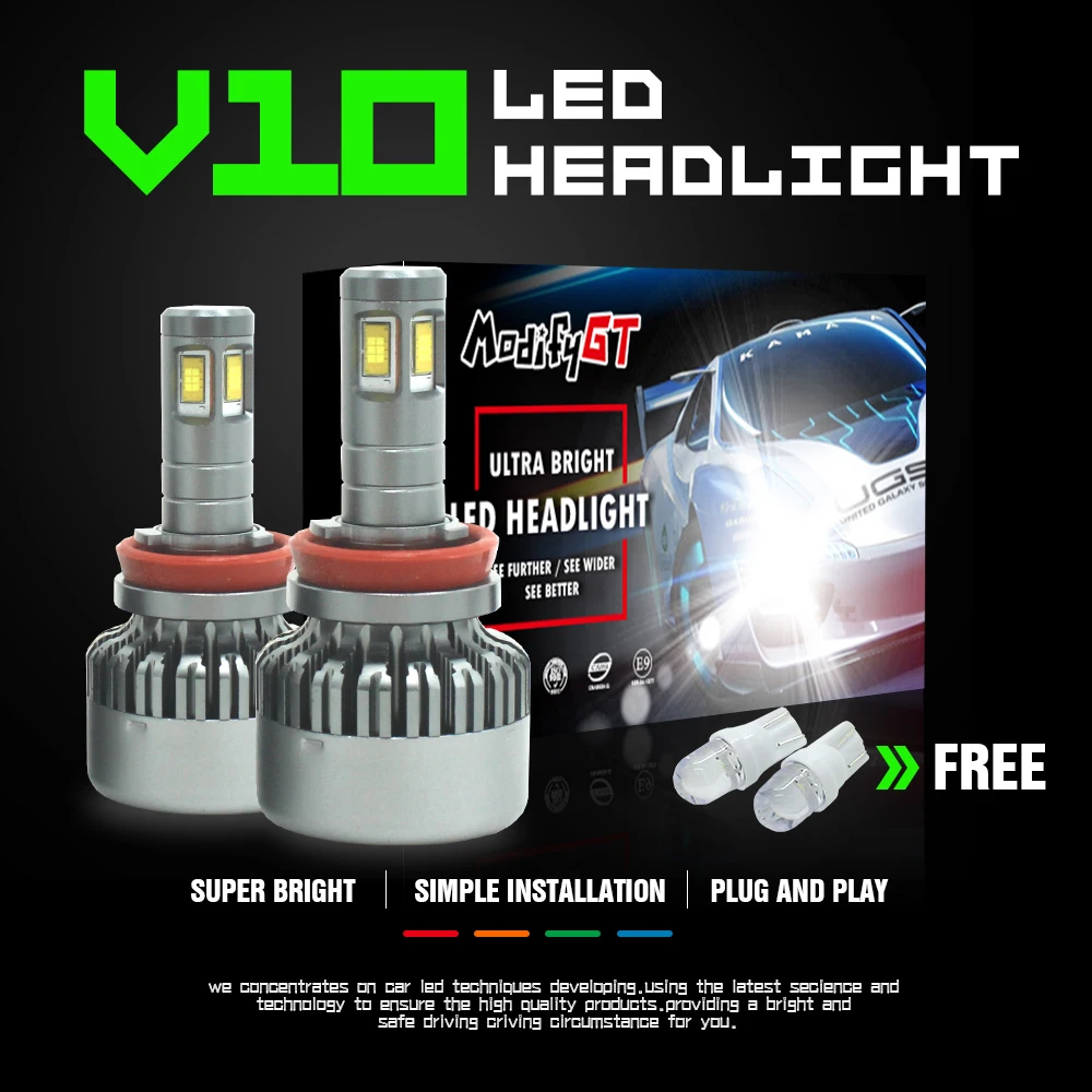

Modifygt V10 H7 led H4 led H11 H15 8000LM 36W 12V Car led light Headlight hi-lo canbus no error car accessories