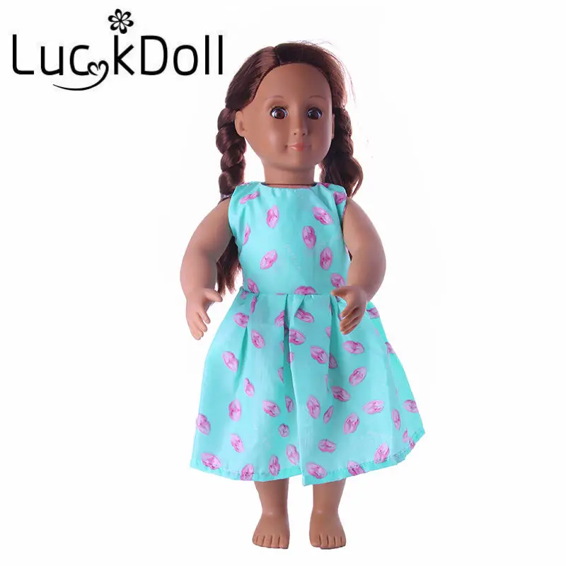 Платье трапеция LUCKDOLL с синим принтом для куклы 43 см или 18 дюймов аксессуары