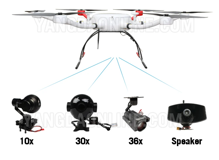 YD6 1600L hexacopter drone большого радиуса действия время полета тяжелое левое крепление gimbal зум Камера для инспекции безопасности и наблюдения