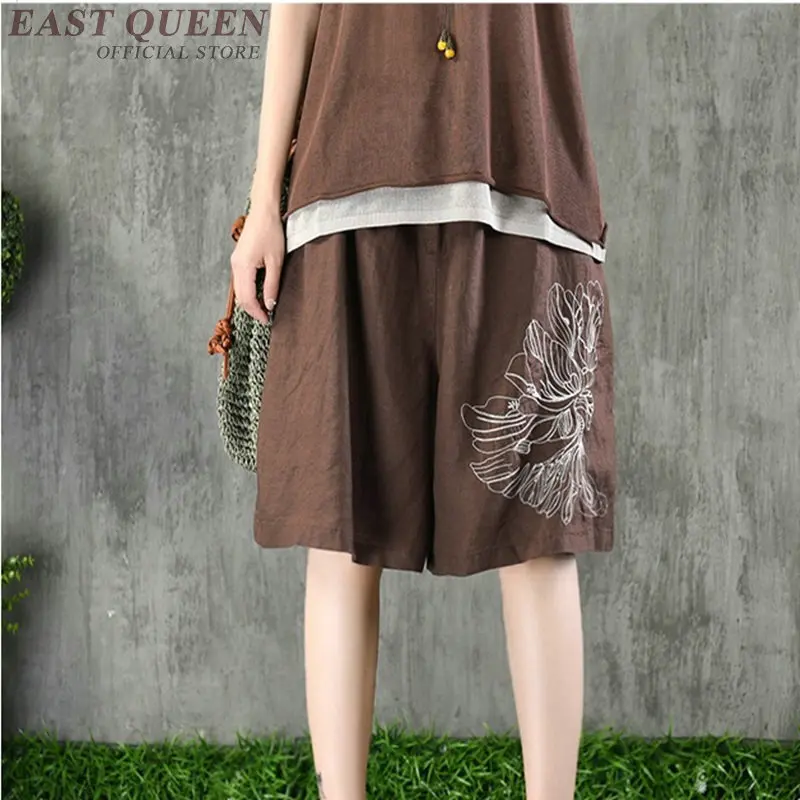 Pantacourt Ethnic Casual Pants Women Summer Online Chinese Store Embroidery Vintage Harajuku Baggy Breeches Trousers AA4040