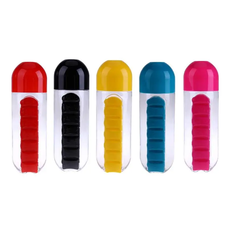 

5 Color 600ml Creative Pills Cup Daily Pill Box Organizer Plastic Drinking Bottles With Capsule Water Cup PP Pill Box Organizer