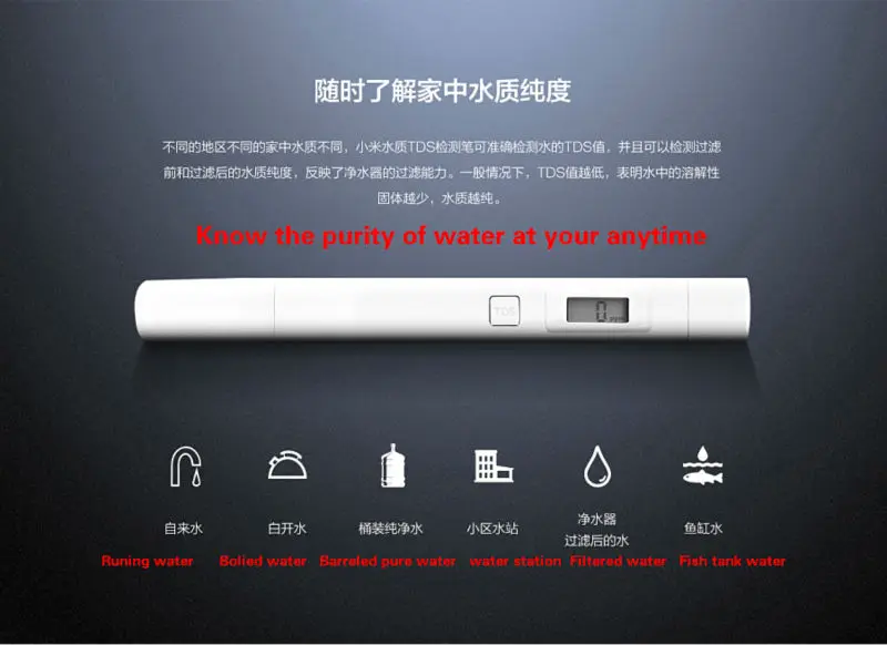 Xiaomi Качество воды TDS метр тестер ручка Воды Измерительный Инструмент цифровой чистоты воды-качество тестер