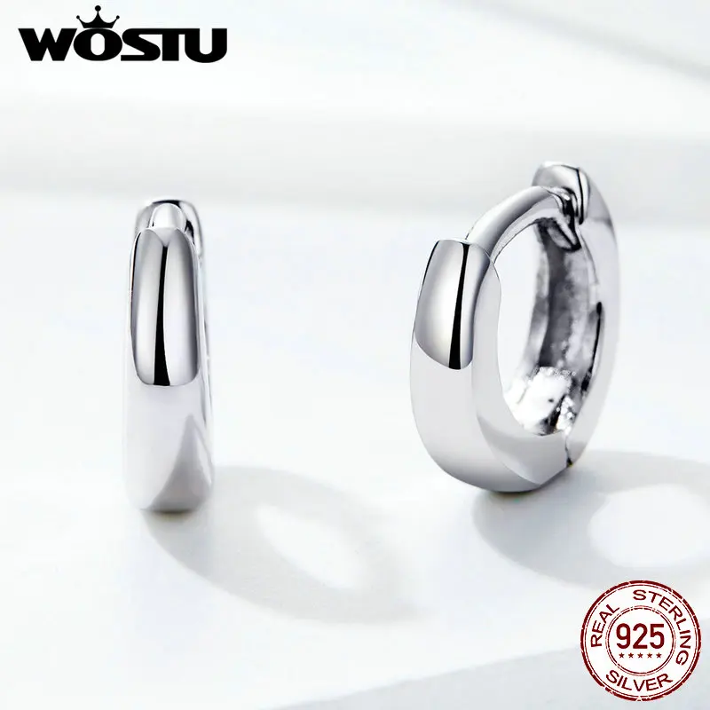 WOSTU стильные минималистичные круглые серьги-кольца 925 пробы серебряные блестящие круглые маленькие серьги для женщин Свадебные ювелирные изделия FIE552