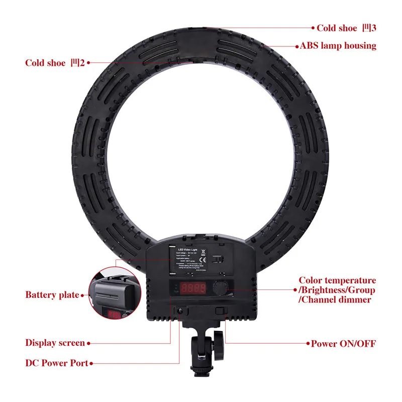 Fosoto фотографический светильник ing светодиодный кольцевой светильник батарея solt 3200 K-5600 K кольцевая лампа две Горячие туфли для камеры фото студия телефон видео