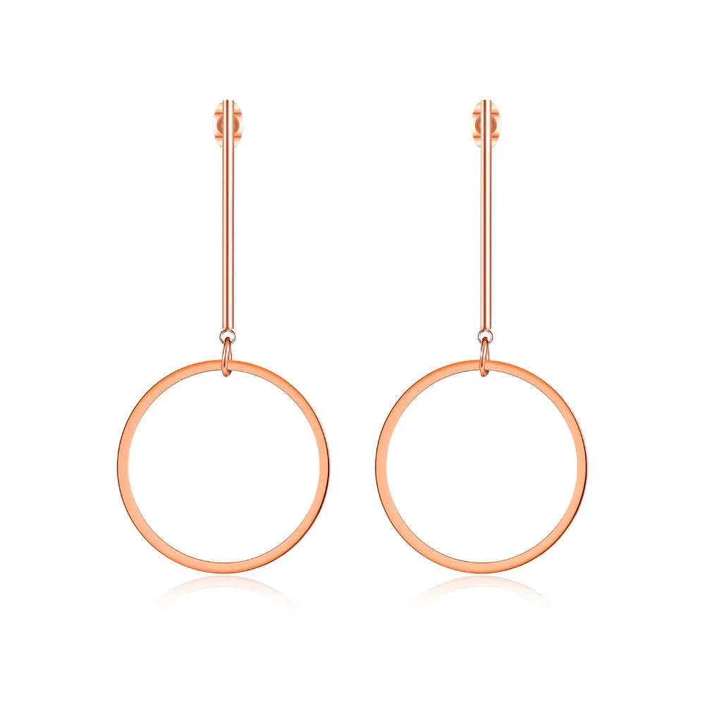 

Simple Stainless Steel Round Drop Earrings For Women Rose Gold Color Charm OL dangle earring Jewelry Accessories girl Gift