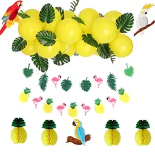 8pc Summer Party Decoration Set Balloon Monstera Leaves,Honeycomb Pineapple/Parrots,Flamingo Pineapple Garland Tropical Luau tropical pineapple plus size surplice tankini set