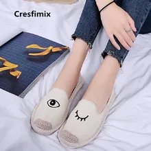 Cresfimix chaussures плиты Женская мода мягкие и удобные парусиновые туфли, обувь на плоской подошве; женские кожаные туфли; сезон весна-лето, женская обувь без шнуровки, обувь без шнуровки a2411